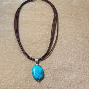 Silpada Turquoise Pendant Necklace with Brown Leather Cord